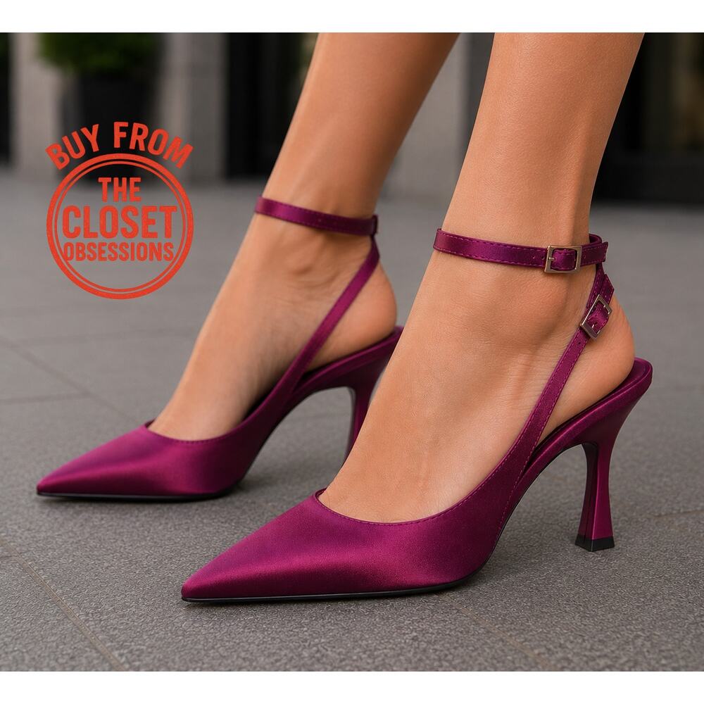 Zara Satin Pink Slingback Heels Pointed Toe NWT